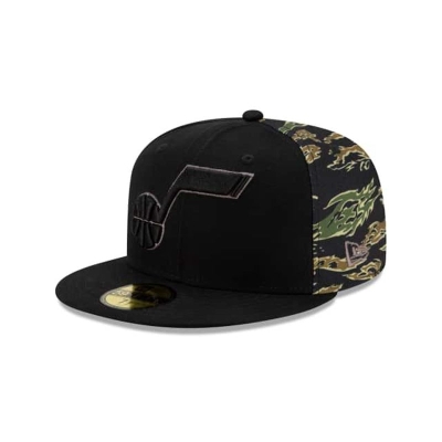 Black Utah Jazz Hat - New Era NBA Camo Panel 59FIFTY Fitted Caps USA0483962